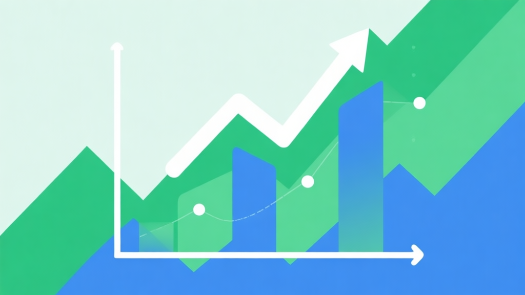 Upward trending graph with simple geometric elements, green and blue color palette, clean business infographic style, minimal design, representing market growth high quality illustration, detailed, 16:9