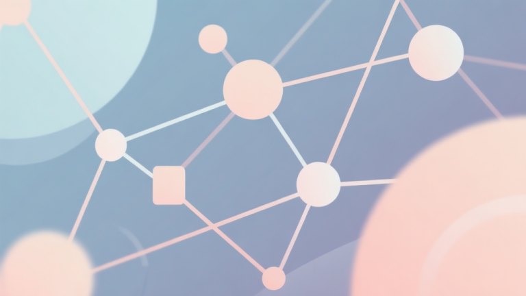 自动生成图片: Abstract network nodes connected by lines, soft color scheme, clean minimal illustration, modern digital concept representing community trends high quality illustration, detailed, 16:9