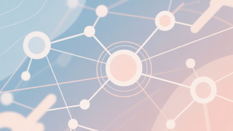 自动生成图片: Abstract network nodes connected by lines, soft color scheme, clean minimal illustration, modern digital concept showing viral trends high quality illustration, detailed, 16:9