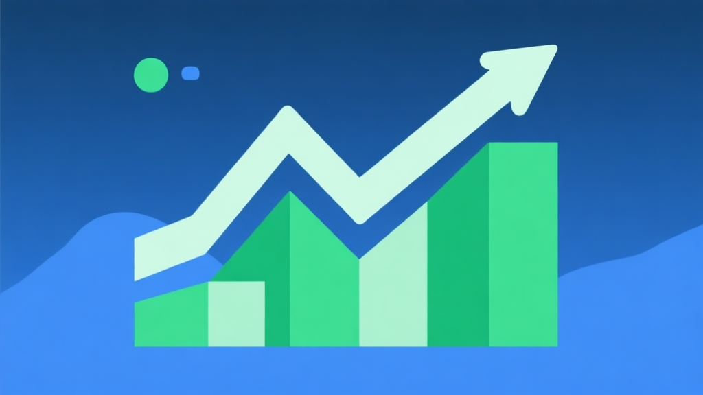 Upward trending graph with simple geometric elements, green and blue color palette, clean business infographic style, minimal design, representing market growth high quality illustration, detailed, 16:9