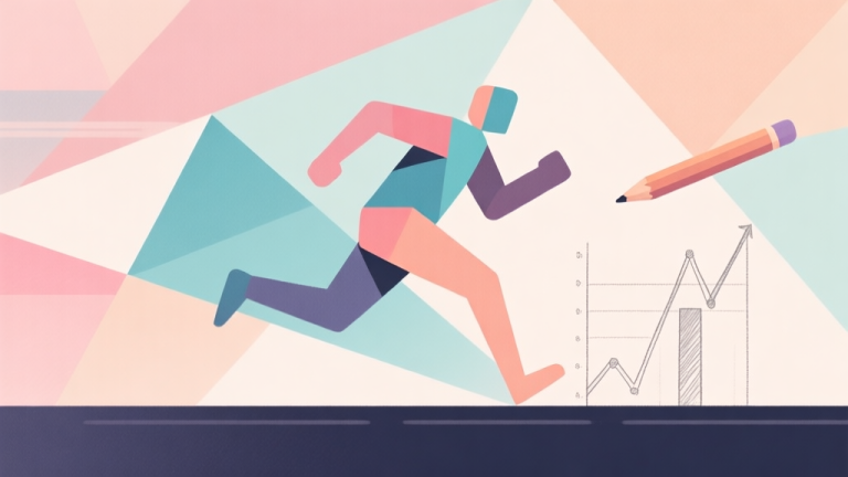 自动生成图片: Abstract geometric composition with overlapping shapes representing running and drawing, soft pastel colors like pencil shades, modern minimal style, professional game trend analysis illustration high quality illustration, detailed, 16:9