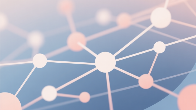 自动生成图片: Abstract network nodes connected by lines, soft color scheme, clean minimal illustration, modern digital concept of trends and connections high quality illustration, detailed, 16:9