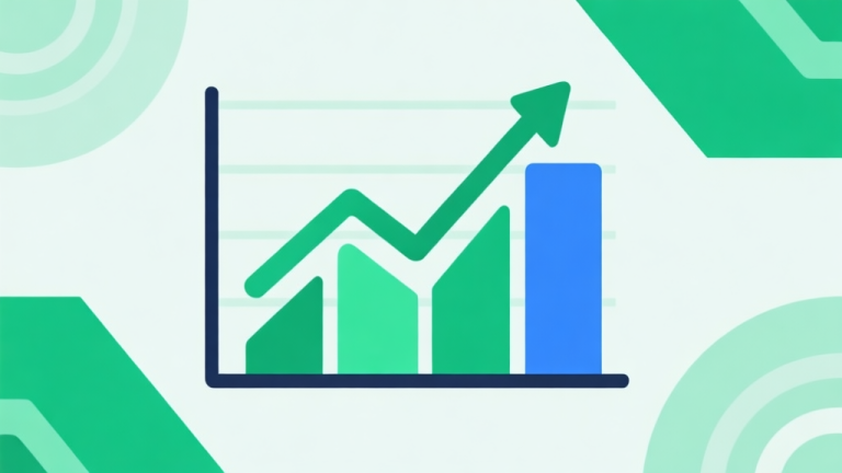 自动生成图片: Upward trending graph with simple geometric elements, green and blue color palette, clean business infographic style, minimal design, representing viral game growth high quality illustration, detailed, 16:9