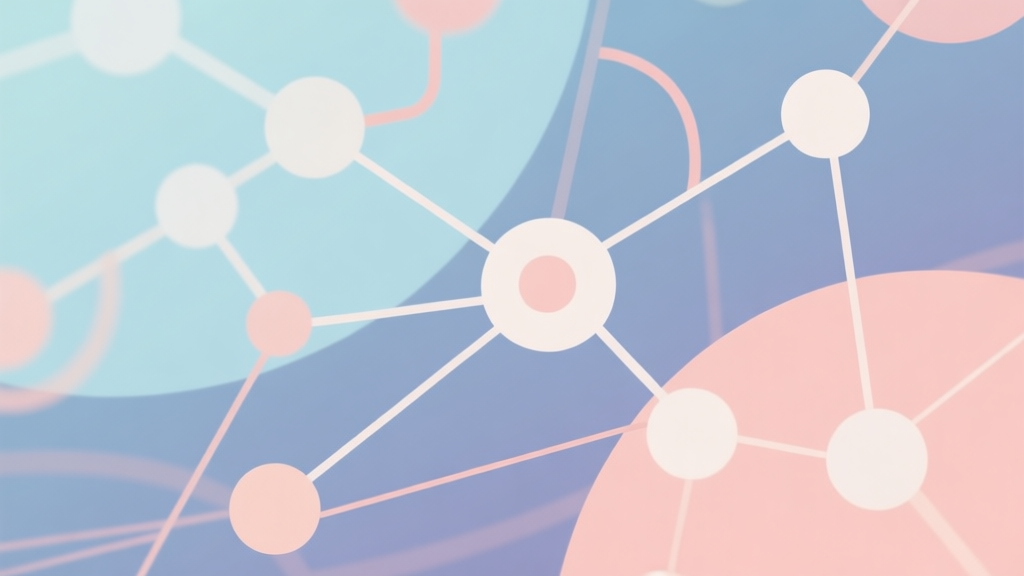 Abstract network nodes connected by lines, soft color scheme, clean minimal illustration, modern digital concept representing gaming community and trends high quality illustration, detailed, 16:9
