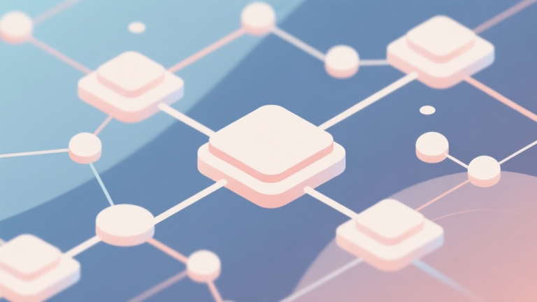 自动生成图片: Abstract network nodes connected by lines, soft color scheme, clean minimal illustration, modern digital concept of connectivity and platforms high quality illustration, detailed, 16:9