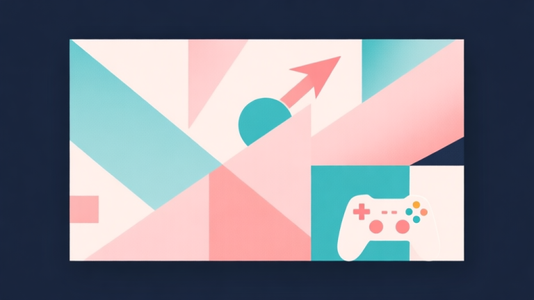自动生成图片: Abstract geometric composition with overlapping shapes in soft pastel colors, modern minimal style, representing rising popularity trends and casual gaming concepts high quality illustration, detailed, 16:9