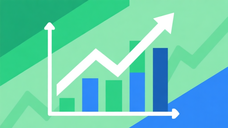 自动生成图片: Upward trending graph with simple geometric elements, green and blue color palette, clean business infographic style, minimal design, representing game genre growth high quality illustration, detailed, 16:9