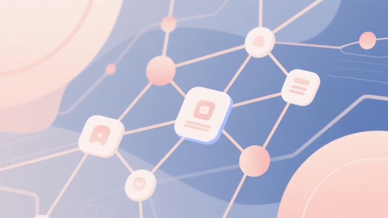 自动生成图片: Abstract network nodes connected by lines, soft color scheme, clean minimal illustration, modern digital concept representing connectivity and online gaming platforms high quality illustration, detailed, 16:9