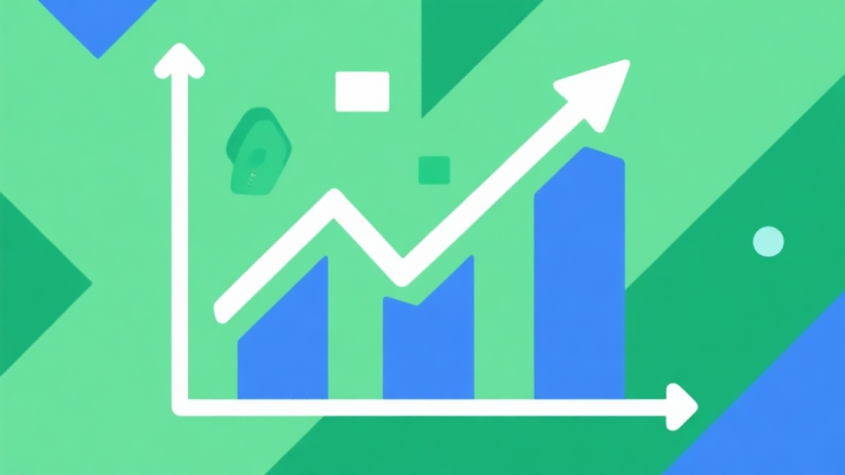 自动生成图片: Upward trending graph with simple geometric elements, green and blue color palette, clean business infographic style, minimal design, representing growth of user-generated content games high quality illustration, detailed, 16:9
