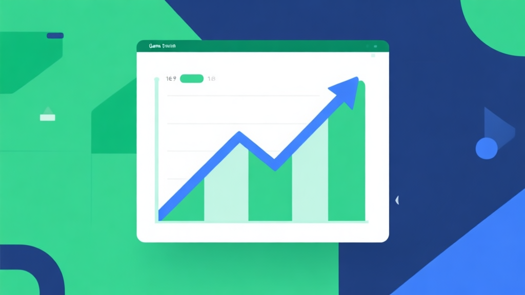 Upward trending graph with simple geometric elements, green and blue color palette, clean business infographic style, minimal design, representing game trend growth high quality illustration, detailed, 16:9