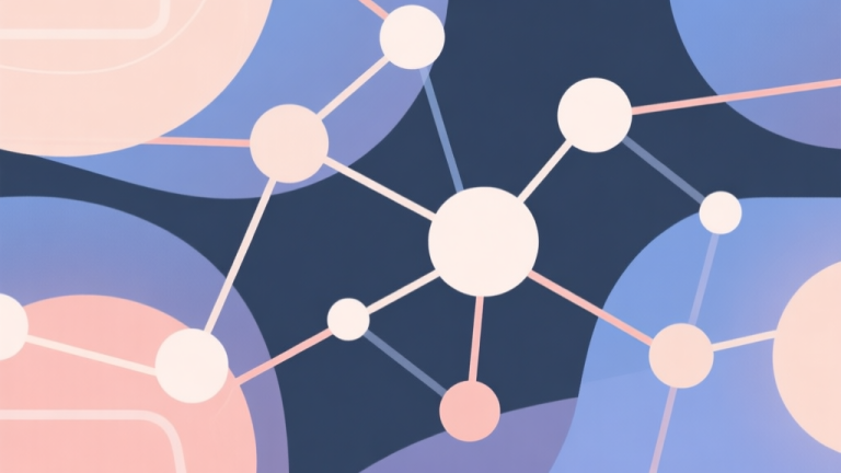 自动生成图片: Abstract network nodes connected by lines, soft color scheme, clean minimal illustration, modern digital concept representing game community trends high quality illustration, detailed, 16:9
