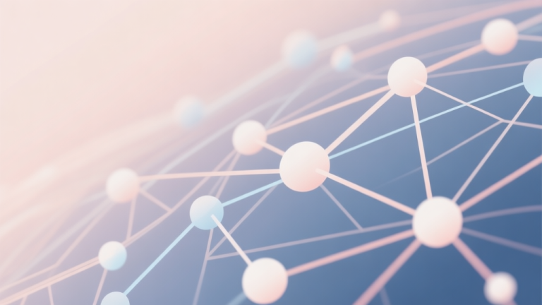 自动生成图片: Abstract network nodes connected by lines, soft color scheme, clean minimal illustration, modern digital concept representing trends and connections high quality illustration, detailed, 16:9