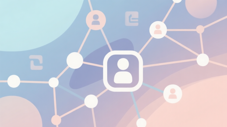 自动生成图片: Abstract network nodes connected by lines, soft color scheme, clean minimal illustration, modern digital concept representing social gaming trends high quality illustration, detailed, 16:9