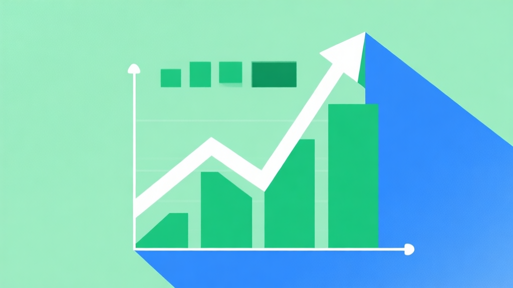 Upward trending graph with simple geometric elements, green and blue color palette, clean business infographic style, minimal design, representing market growth high quality illustration, detailed, 16:9