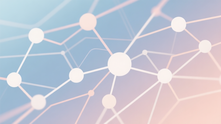 自动生成图片: Abstract network nodes connected by lines, soft color scheme, clean minimal illustration, modern digital concept of teamwork and strategy high quality illustration, detailed, 16:9