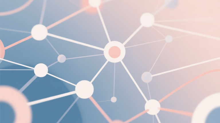 自动生成图片: Abstract network nodes connected by lines, soft color scheme, clean minimal illustration, modern digital concept of connection and community high quality illustration, detailed, 16:9