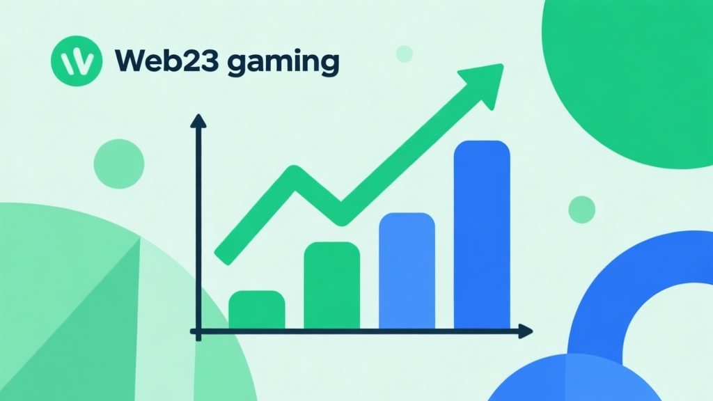 Upward trending graph with simple geometric elements, green and blue color palette, clean business infographic style, minimal design, representing growth of Web3 gaming high quality illustration, detailed, 16:9