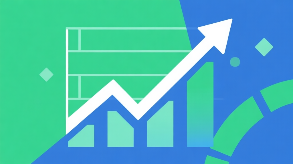 Upward trending graph with simple geometric elements, green and blue color palette, clean business infographic style, minimal design, representing game growth trend high quality illustration, detailed, 16:9