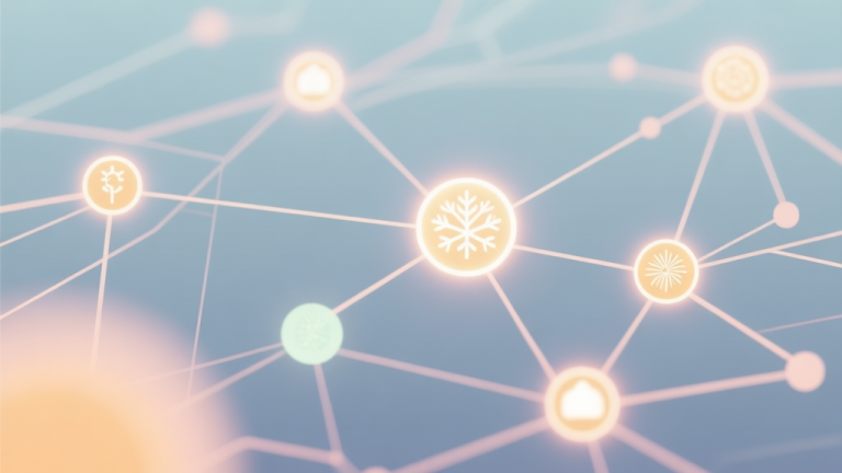 自动生成图片: Abstract network nodes connected by lines, with some nodes glowing brightly, representing seasonal events and cultural trends in gaming, soft color scheme, clean minimal illustration, modern digital concept high quality illustration, detailed, 16:9