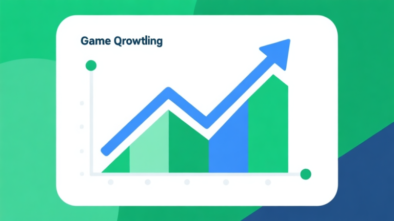 自动生成图片: Upward trending graph with simple geometric elements, green and blue color palette, clean business infographic style, minimal design, representing game growth trends high quality illustration, detailed, 16:9