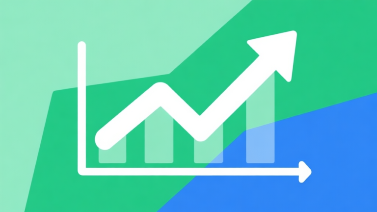自动生成图片: Upward trending graph with simple geometric elements, green and blue color palette, clean business infographic style, minimal design, representing growth in discussion trends high quality illustration, detailed, 16:9