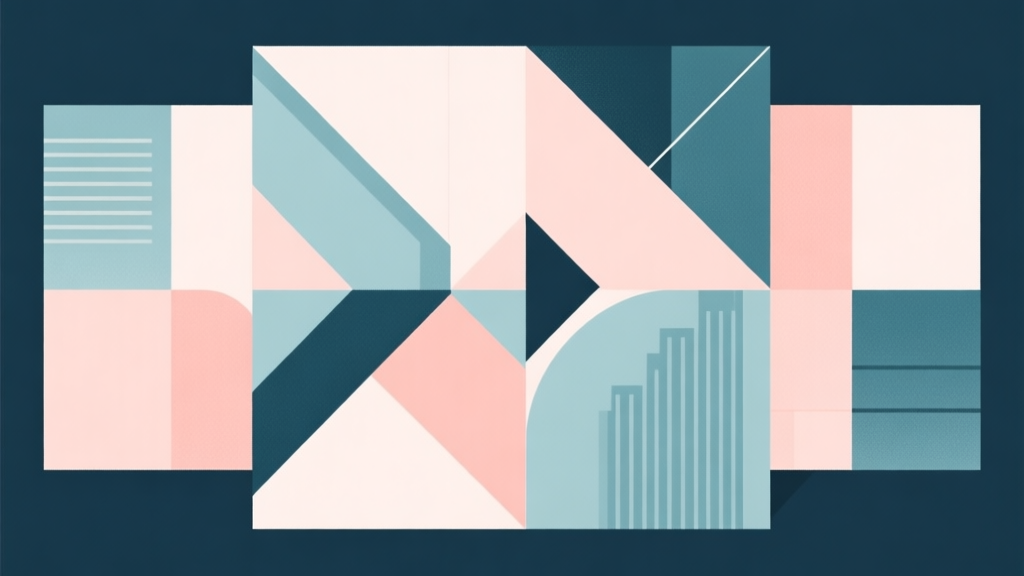 Abstract geometric composition with overlapping shapes representing classic and modern elements, soft pastel colors, modern minimal style, professional business concept illustration for evolution and comparison high quality illustration, detailed, 16:9