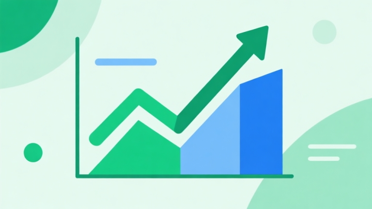 自动生成图片: Upward trending graph with simple geometric elements, green and blue color palette, clean business infographic style, minimal design, showing growth of simulation games high quality illustration, detailed, 16:9