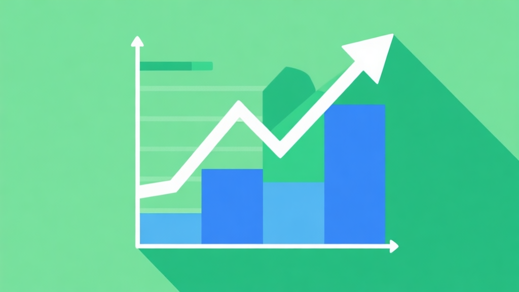 Upward trending graph with simple geometric elements, green and blue color palette, clean business infographic style, minimal design, representing market growth and trends high quality illustration, detailed, 16:9