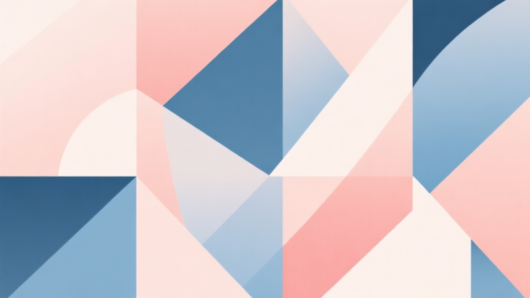 自动生成图片: Abstract geometric composition with overlapping shapes, soft pastel colors, modern minimal style, professional business concept illustration high quality illustration, detailed, 16:9