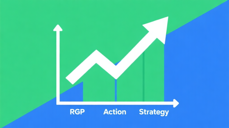 自动生成图片: Upward trending graph with simple geometric elements representing game genres (RPG, Action, Strategy), green and blue color palette, clean business infographic style, minimal design high quality illustration, detailed, 16:9