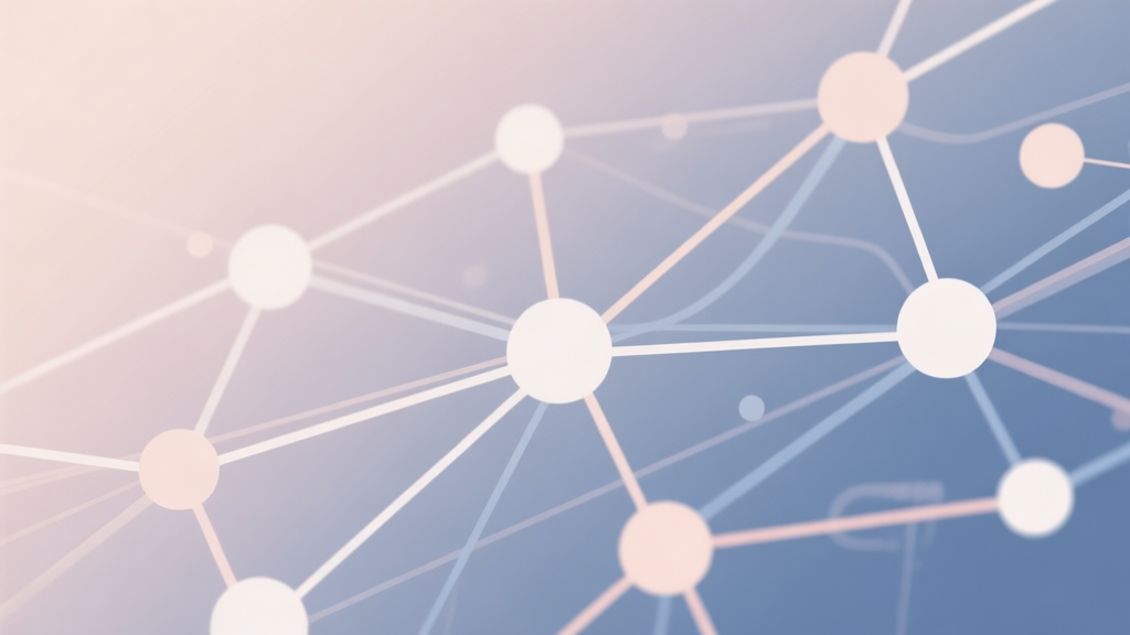 Abstract network nodes connected by lines, soft color scheme, clean minimal illustration, modern digital concept of strategy and connection high quality illustration, detailed, 16:9