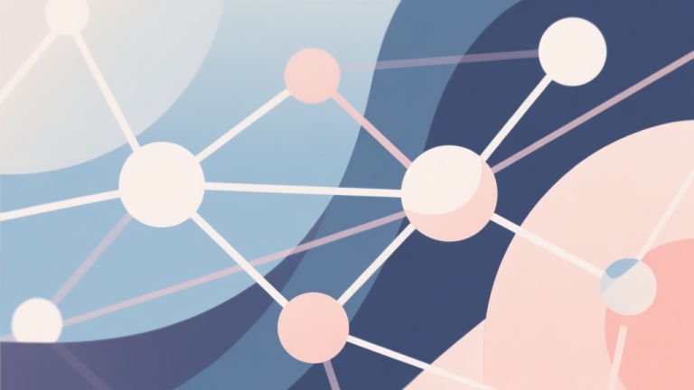 自动生成图片: Abstract network nodes connected by lines, soft color scheme, clean minimal illustration, modern digital concept representing community and trends high quality illustration, detailed, 16:9