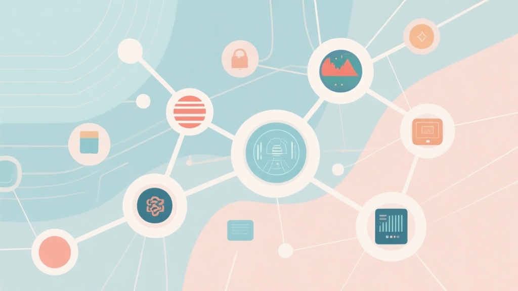 Abstract network nodes connected by lines, soft color scheme representing cultural elements and digital trends merging, clean minimal illustration, modern digital concept high quality illustration, detailed, 16:9