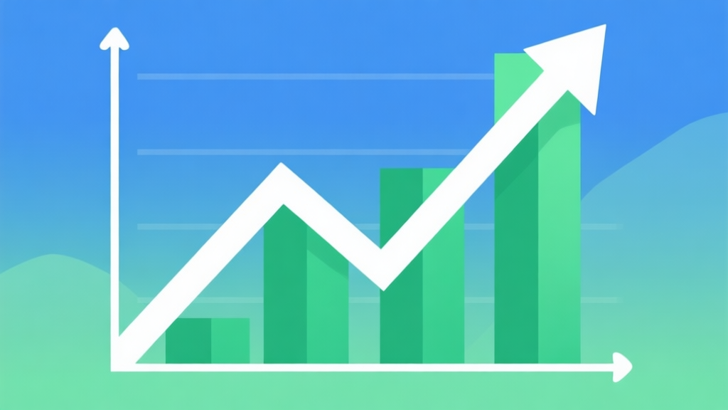 Upward trending graph with simple geometric elements, green and blue color palette, clean business infographic style, minimal design, representing market growth high quality illustration, detailed, 16:9