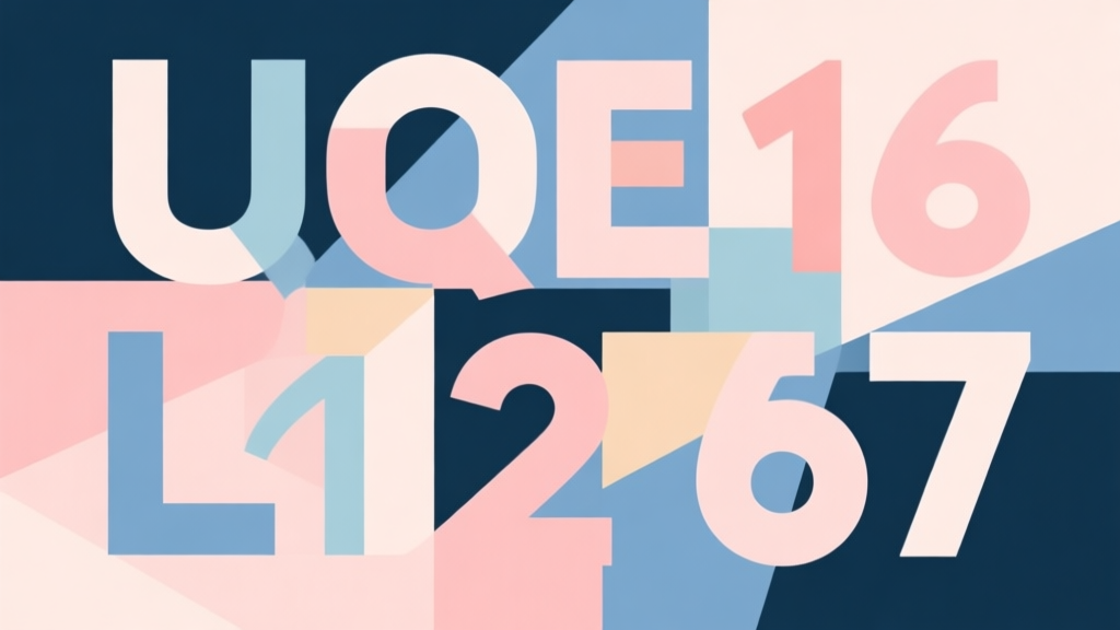 Abstract geometric composition with overlapping letters and numbers, soft pastel colors, modern minimal style, professional education concept illustration high quality illustration, detailed, 16:9