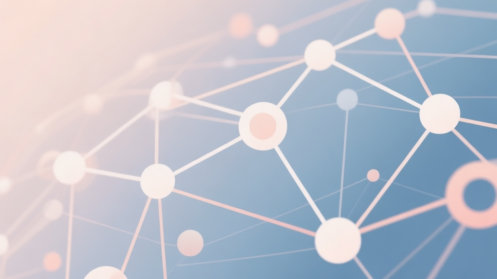 Abstract network nodes connected by lines, soft color scheme, clean minimal illustration, modern digital concept of community and connection high quality illustration, detailed, 16:9