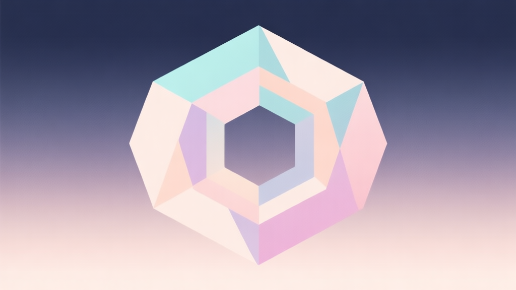 Abstract geometric composition with overlapping hexagon shapes in soft pastel colors, modern minimal style, professional game concept illustration, clean gradient background high quality illustration, detailed, 16:9
