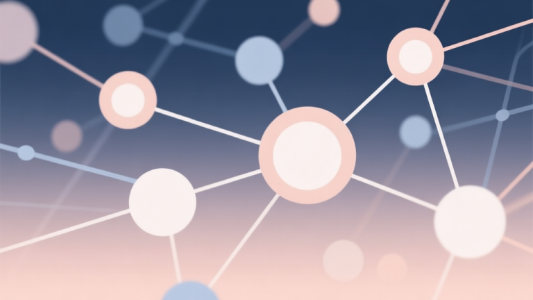 自动生成图片: Abstract network nodes connected by lines, soft color scheme, clean minimal illustration, modern digital concept representing collaboration high quality illustration, detailed, 16:9