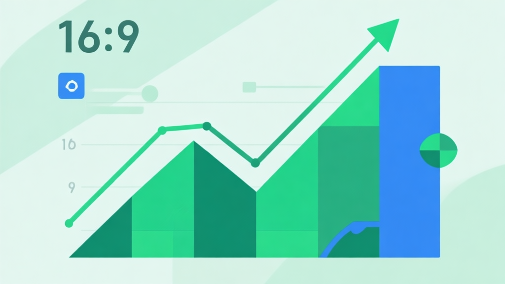 Upward trending graph with simple geometric elements, green and blue color palette, clean business infographic style, minimal design, representing growth trends in gaming high quality illustration, detailed, 16:9