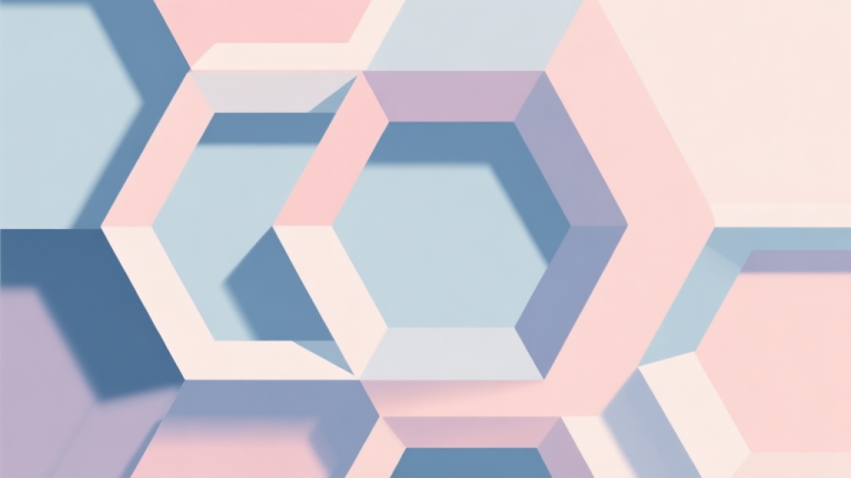 自动生成图片: Abstract geometric composition with overlapping hexagons in soft pastel colors, modern minimal style, professional business concept illustration high quality illustration, detailed, 16:9