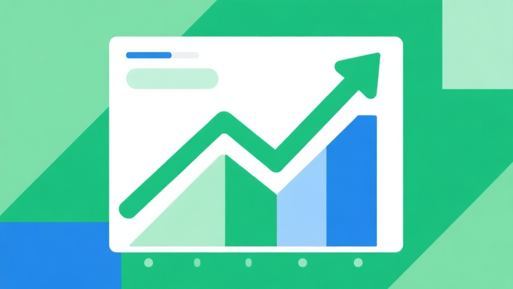 Upward trending graph with simple geometric elements, green and blue color palette, clean business infographic style, minimal design, representing market growth high quality illustration, detailed, 16:9