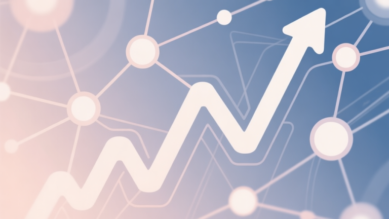 自动生成图片: Abstract network nodes connected by lines, soft color scheme, clean minimal illustration, modern digital concept, representing growing trends and connections in the gaming market high quality illustration, detailed, 16:9