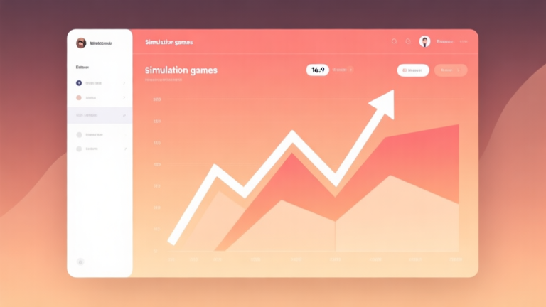 自动生成图片: Minimalist business dashboard with abstract data visualization showing upward trend lines for simulation games, soft gradient background in warm colors, professional color scheme, clean geometric shapes, flat design style high quality illustration, detailed, 16:9