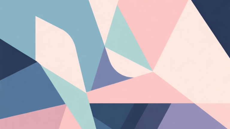 自动生成图片: Abstract geometric composition with overlapping shapes in soft pastel colors, showing progression from simple to complex forms, modern minimal style, professional game design concept illustration high quality illustration, detailed, 16:9