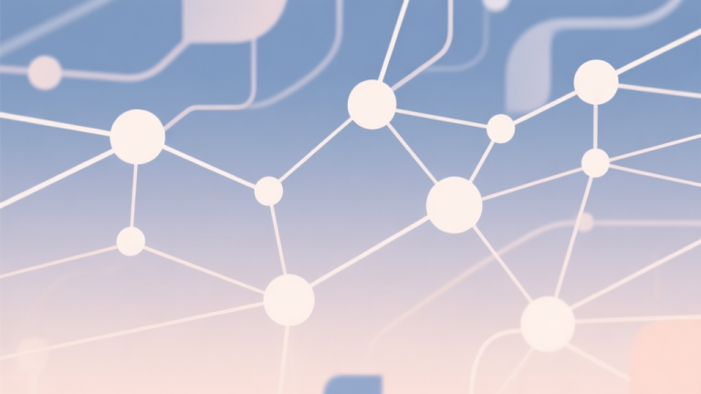 自动生成图片: Abstract network nodes connected by lines, soft color scheme, clean minimal illustration, modern digital concept of trends and connections high quality illustration, detailed, 16:9