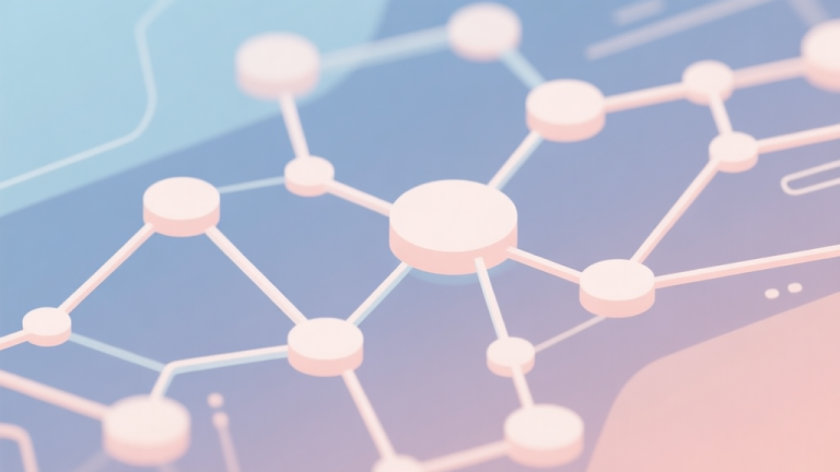 自动生成图片: Abstract network nodes connected by lines, soft color scheme, clean minimal illustration, modern digital concept of gaming community growth high quality illustration, detailed, 16:9