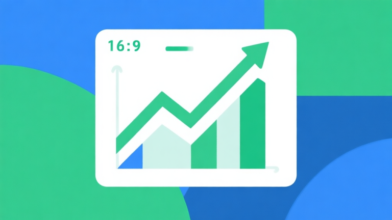 自动生成图片: Upward trending graph with simple geometric elements, green and blue color palette, clean business infographic style, minimal design high quality illustration, detailed, 16:9