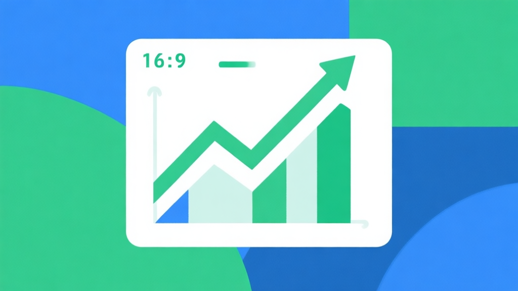 Upward trending graph with simple geometric elements, green and blue color palette, clean business infographic style, minimal design high quality illustration, detailed, 16:9