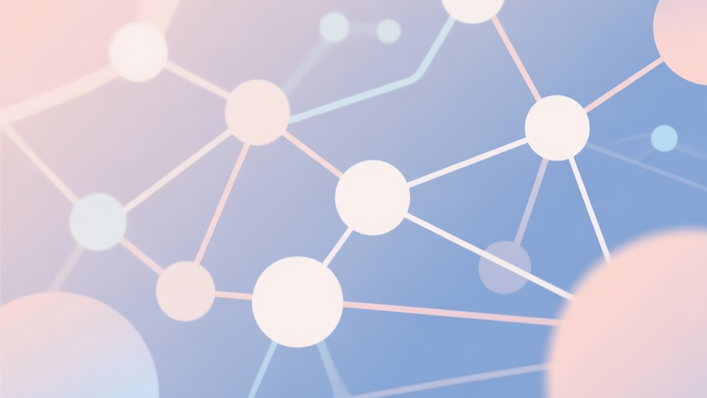 Abstract network nodes connected by lines, soft color scheme, clean minimal illustration, modern digital concept representing connectivity and mental wellness high quality illustration, detailed, 16:9
