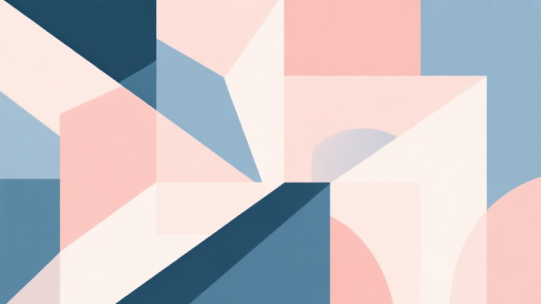 自动生成图片: Abstract geometric composition with overlapping shapes, soft pastel colors, modern minimal style, professional business concept illustration high quality illustration, detailed, 16:9